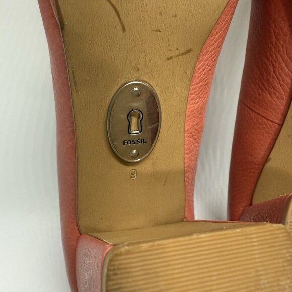 Fossil Women's Leather‎ Heels Size 9 Coral Buckle Toe Block Heel Retro Style - Picture 12 of 15
